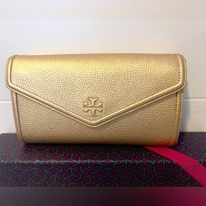Tory Burch Gold Crossbody Leather Handbag with Ajustable Strap